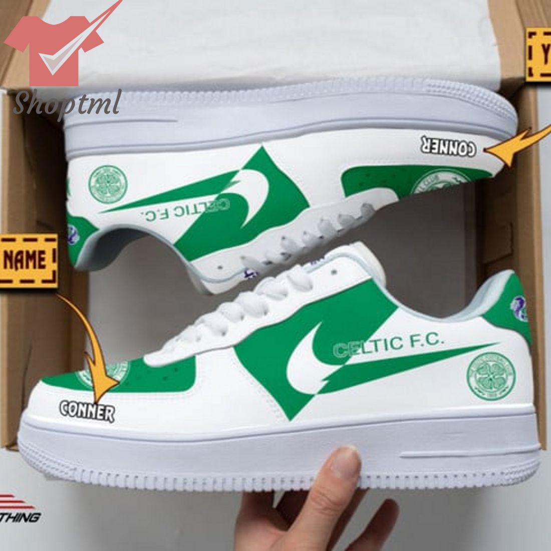 Celtic Fc Custom Name Nike Air Force 1 Sneakers For Men Women