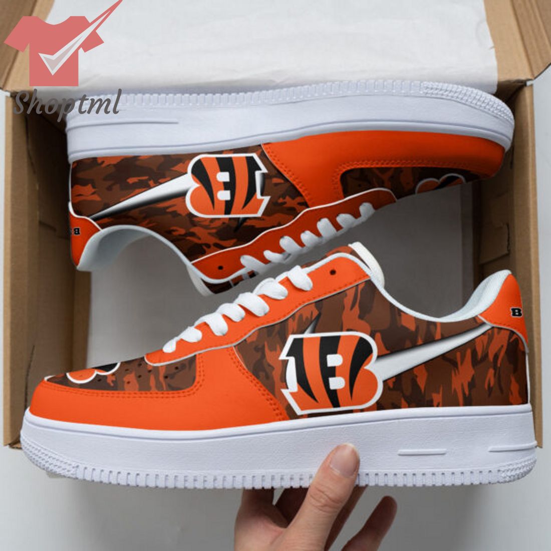 Cincinnati Bengals Nfl Camouflage Orange Nike Air Force 1 Sneakers For Men Women