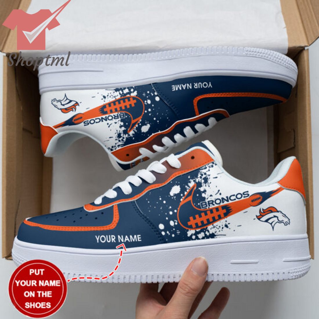 Denver Broncos Nfl Personalized Name Nike Air Force 1 Sneakers Ver 2 For Men Women