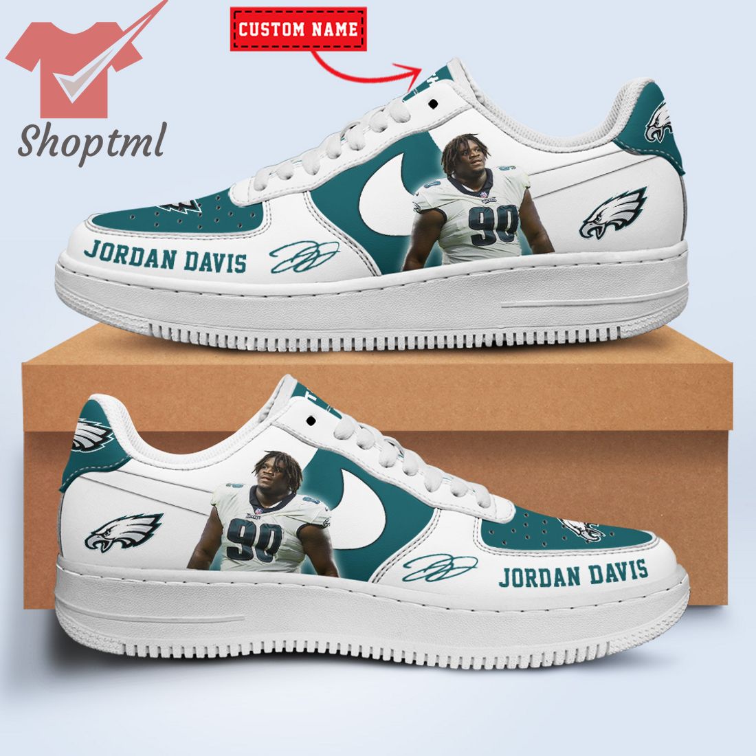 Jordan Davis Philadelphia Eagles Nfl Custom Name Nike Air Force Shoes For Men Women