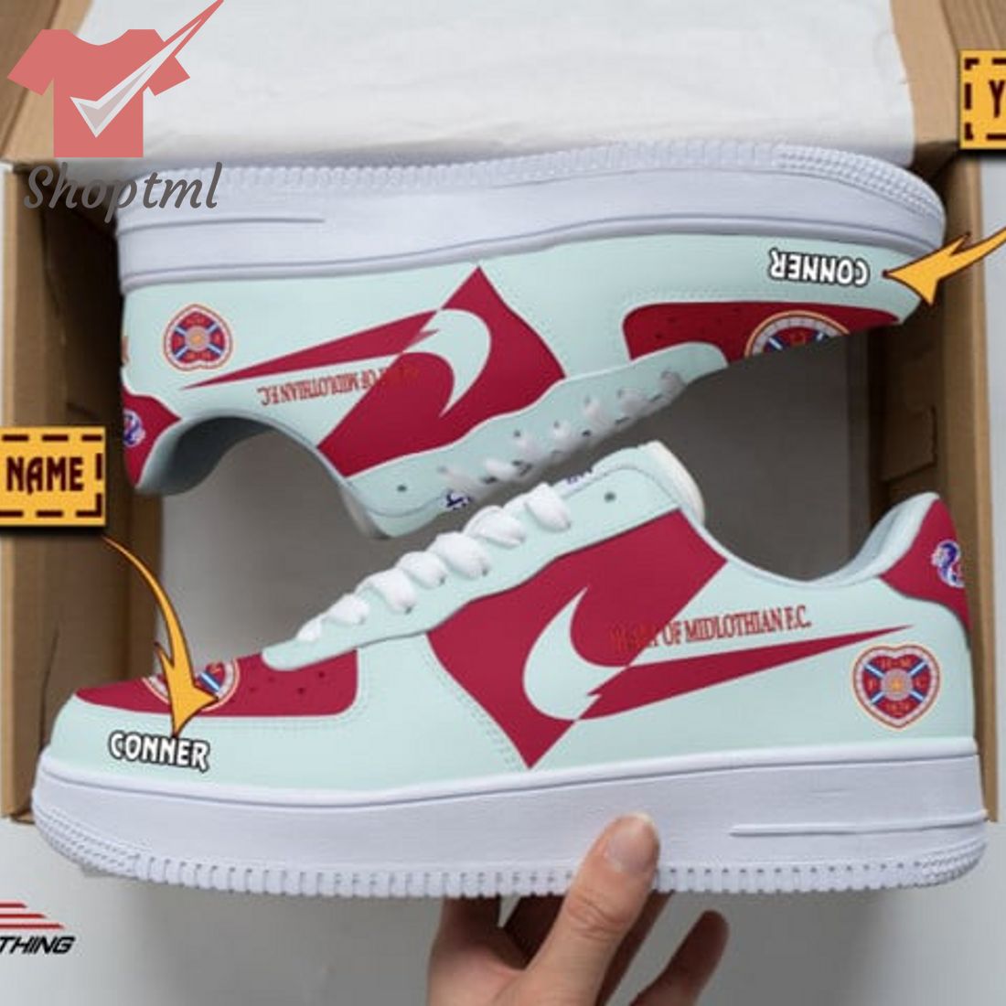 Heart Of Midlothian Fc Custom Name Nike Air Force 1 Sneakers For Men Women