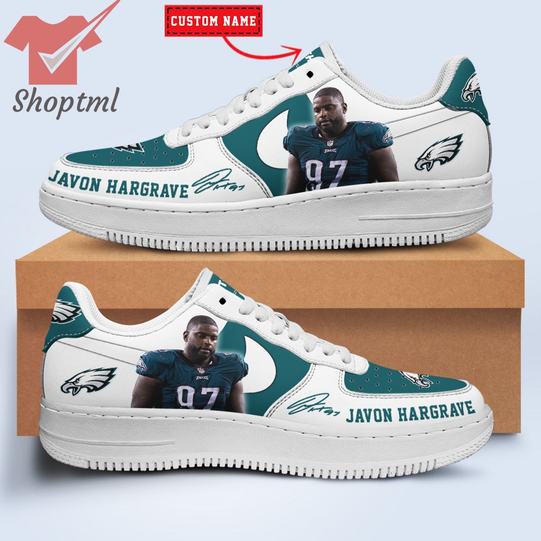 Javon Hargrave Philadelphia Eagles Nfl Custom Name Nike Air Force Shoes For Men Women