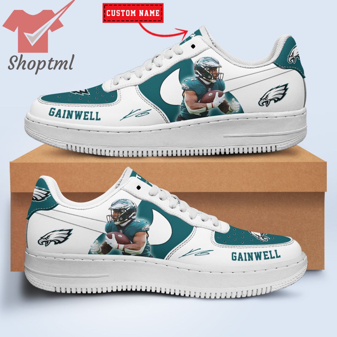 Kenneth Gainwell Philadelphia Eagles Nfl Custom Name Nike Air Force Shoes For Men Women