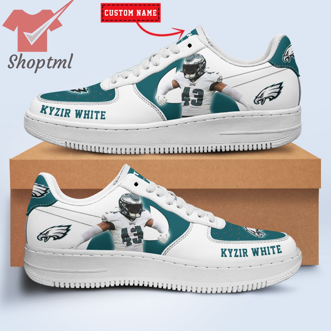 Kyzir White Philadelphia Eagles Nfl Custom Name Nike Air Force Shoes For Men Women