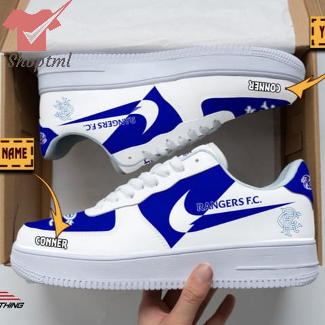 Rangers Fc Custom Name Nike Air Force 1 Sneakers For Men Women