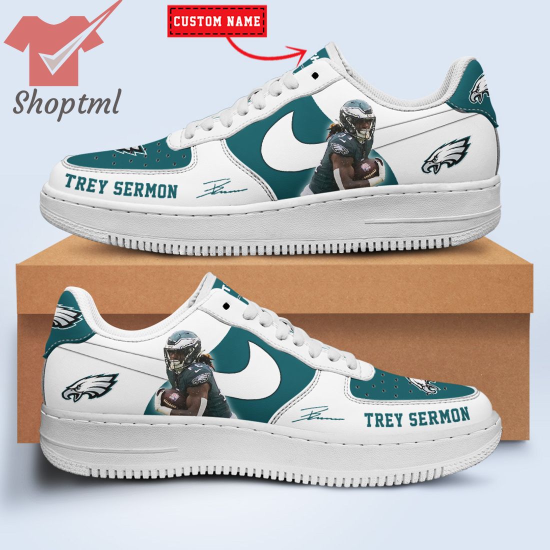 Trey Sermon Philadelphia Eagles Nfl Custom Name Nike Air Force Shoes For Men Women