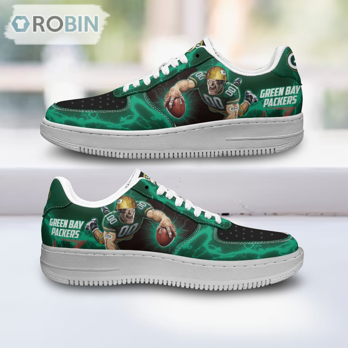 Green Bay Packers Air Sneakers Mascot Thunder Style Custom Nfl Sport Shoes For Men Women