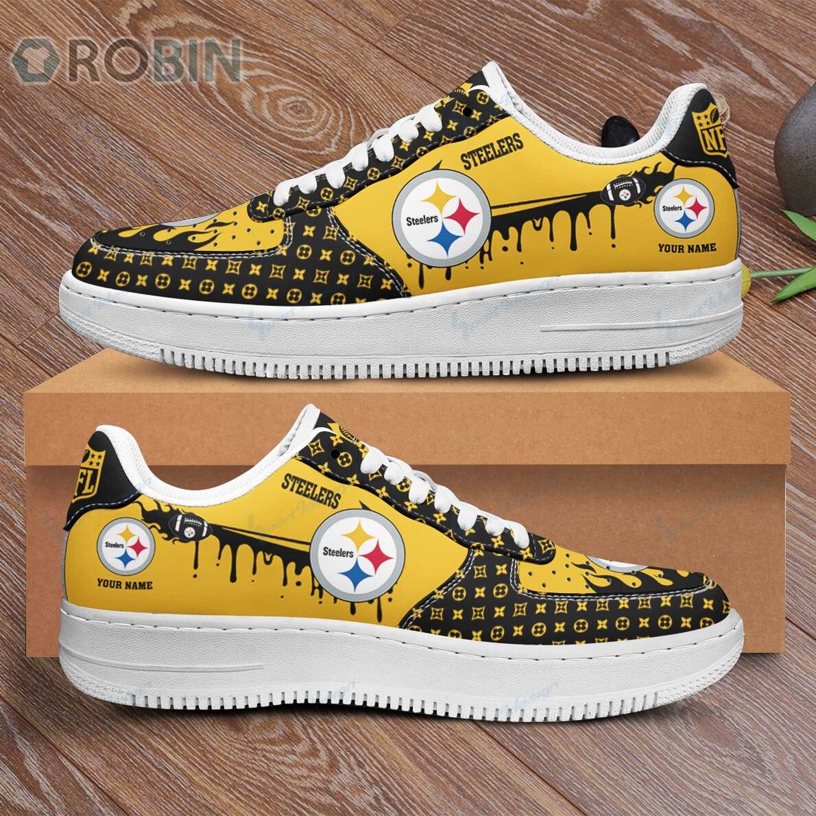 Pittsburgh Steelers Louis Vuitton Pattern Custom Name Air Force 1 Shoes For Men Women
