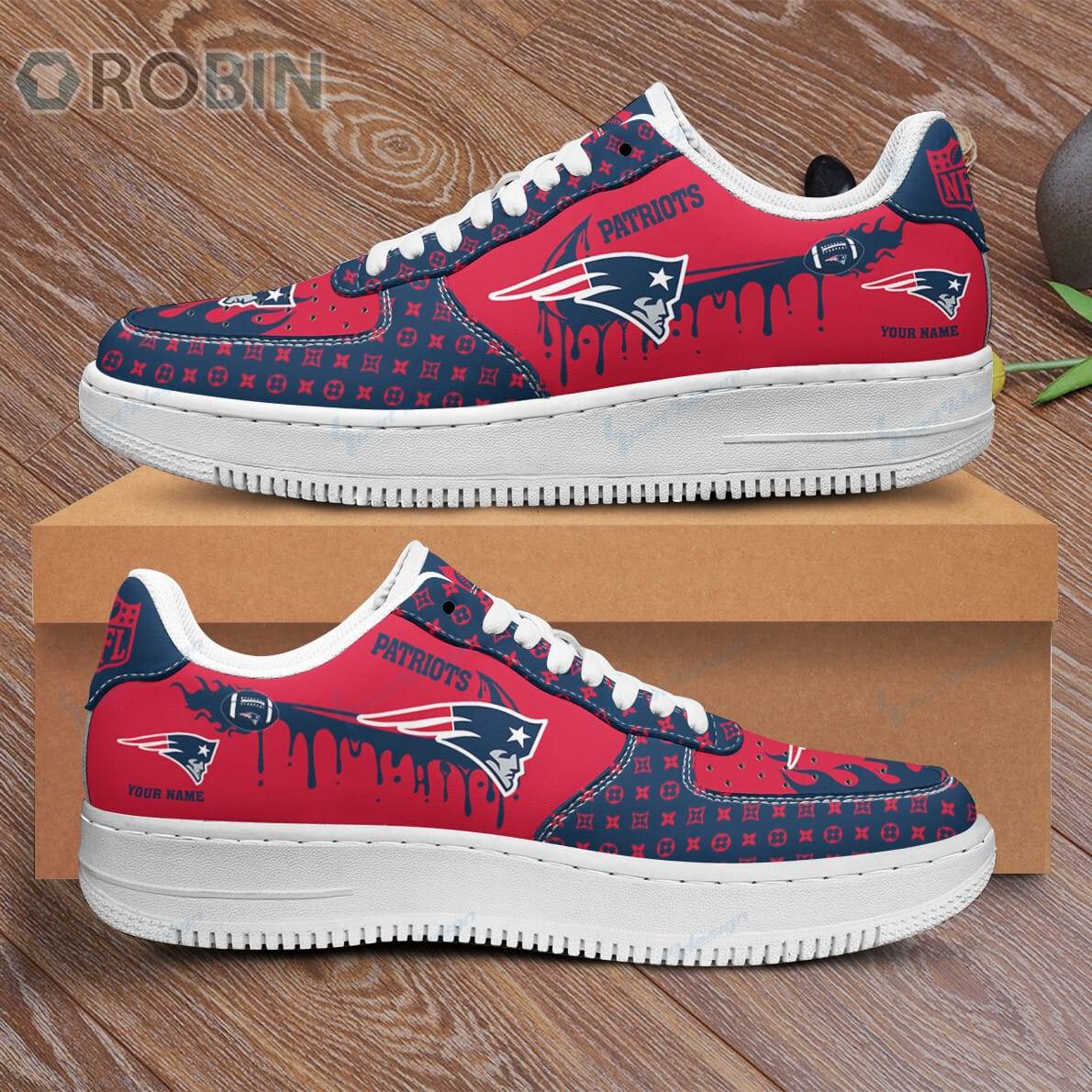 New England Patriots Louis Vuitton Pattern Custom Name Nike Air Force 1 Shoes For Men Women