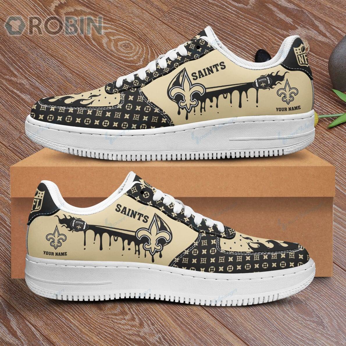 New Orleans Saints Louis Vuitton Pattern Custom Name Air Force 1 Shoes For Men Women