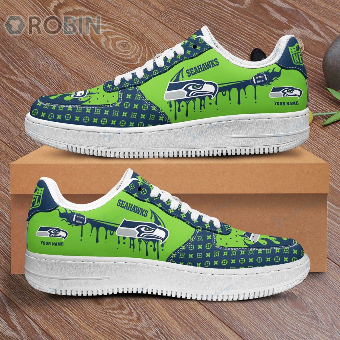 Seattle Seahawks Louis Vuitton Pattern Custom Name Air Force 1 Shoes For Men Women