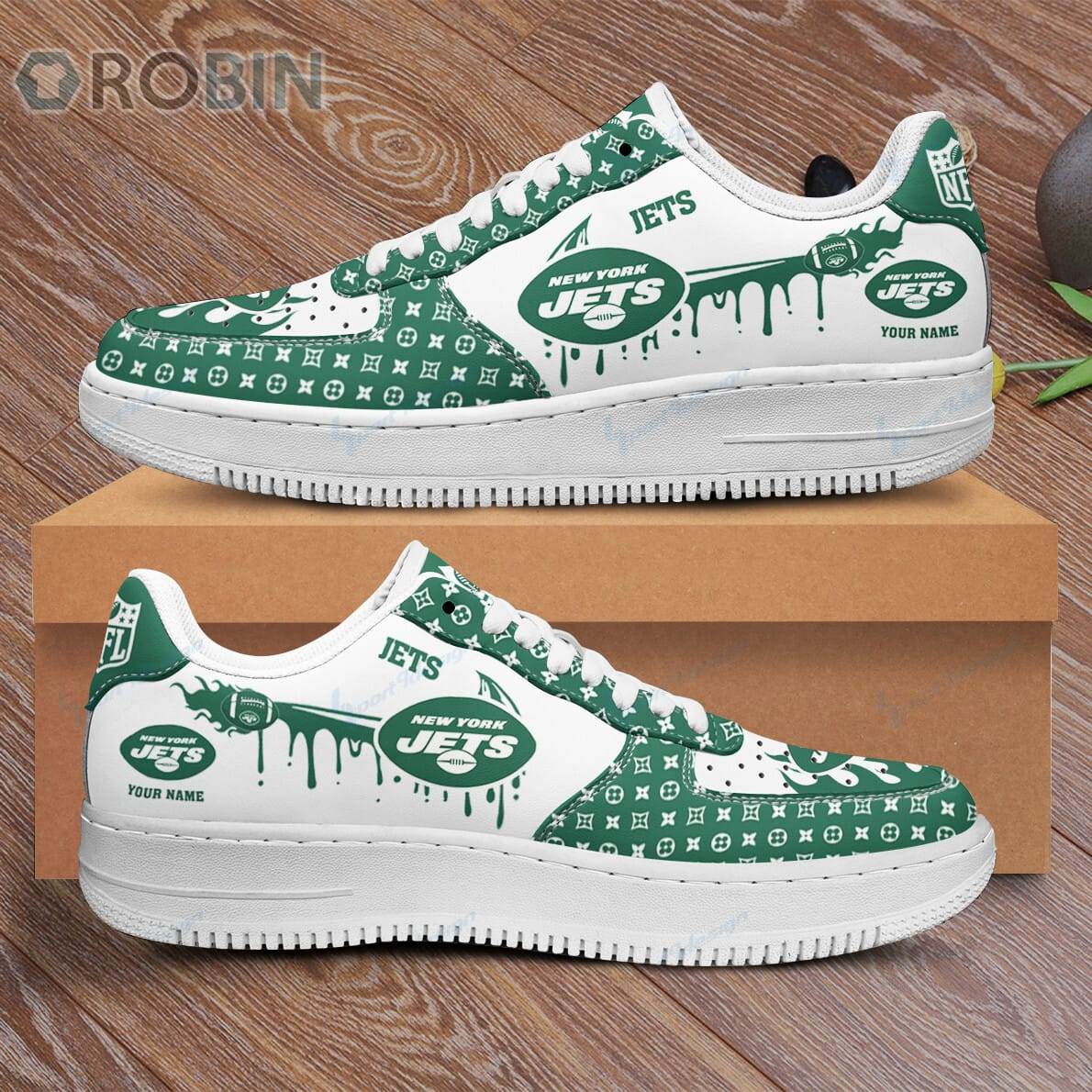 New York Jets Louis Vuitton Pattern Custom Name Air Force 1 Shoes For Men Women