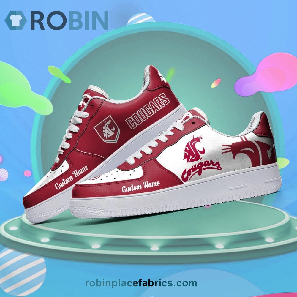 Washington State Cougars Mascot Logo Ncaa Custom Name Air Force 1 Shoes For Men Women