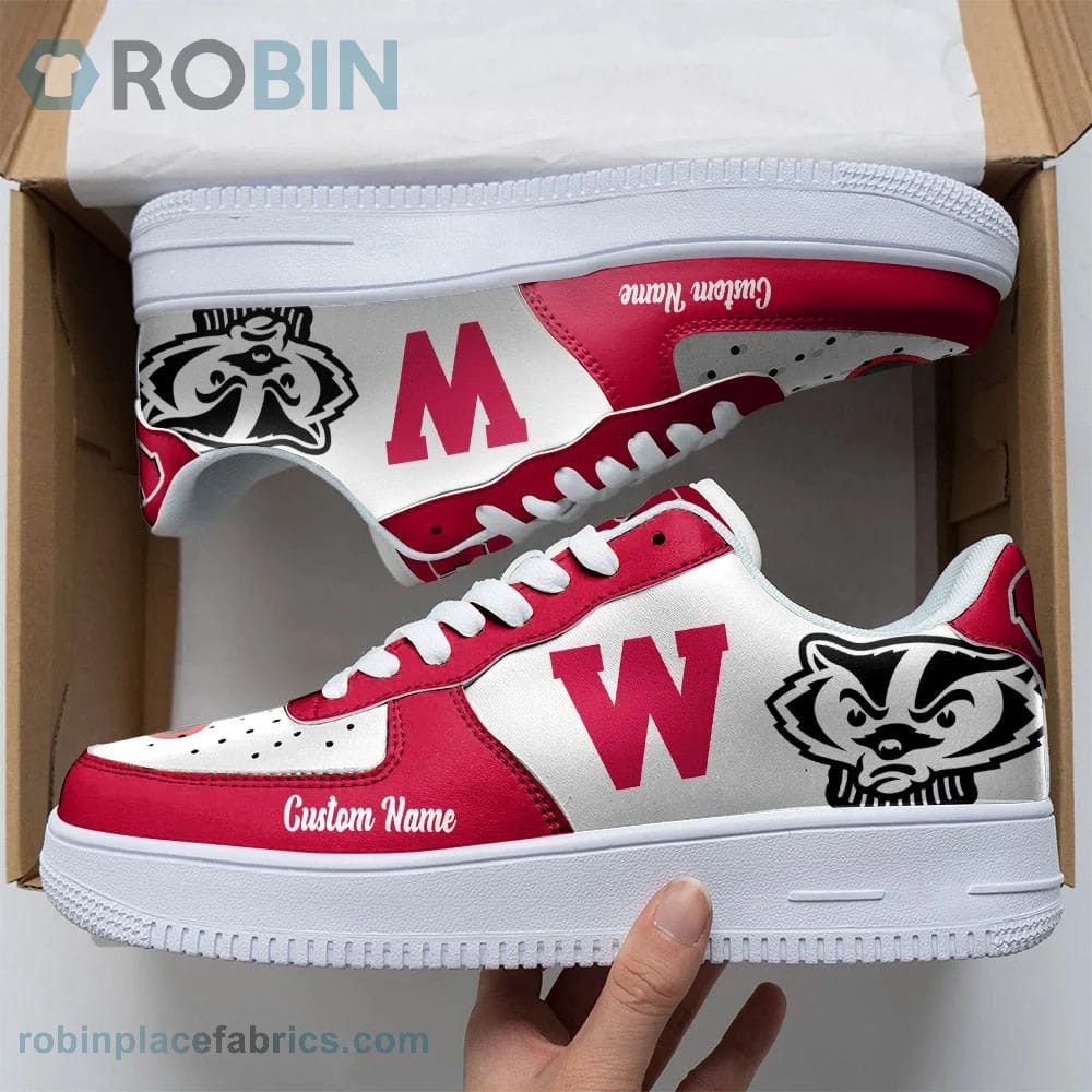 Wisconsin Badgers Mascot Logo Ncaa Custom Name Air Force 1 Shoes For Men Women