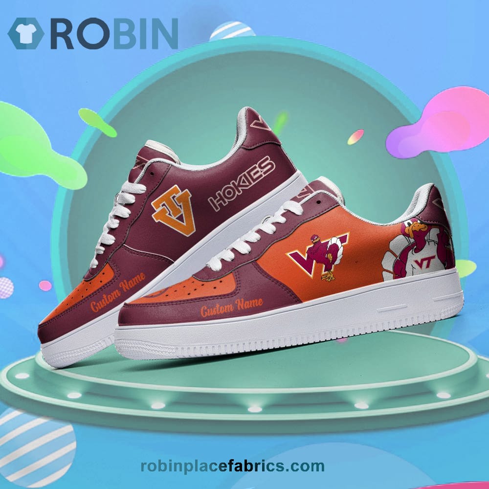 Virginia Tech Hokies Mascot Logo Ncaa Custom Name Air Force 1 Shoes For Men Women