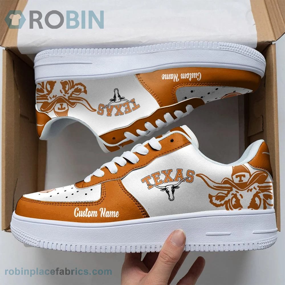 Texas Longhorns Mascot Logo Ncaa Custom Name Air Force 1 Shoes For Men Women