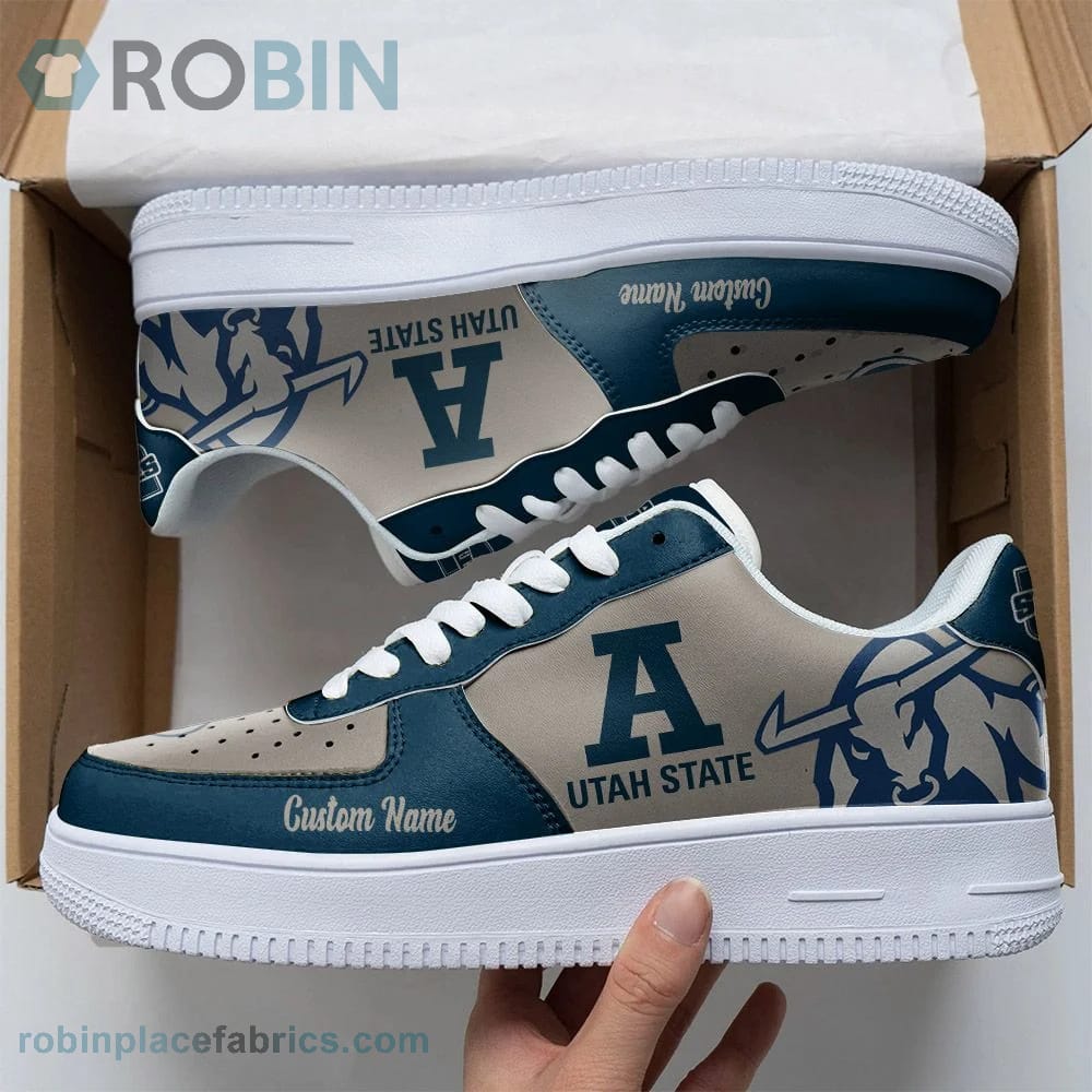 Utah State Aggies Mascot Logo Ncaa Custom Name Air Force 1 Shoes For Men Women