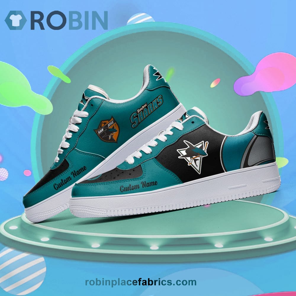 San Jose Sharks Mascot Logo Nhl Custom Name Air Force 1 Shoes For Men Women
