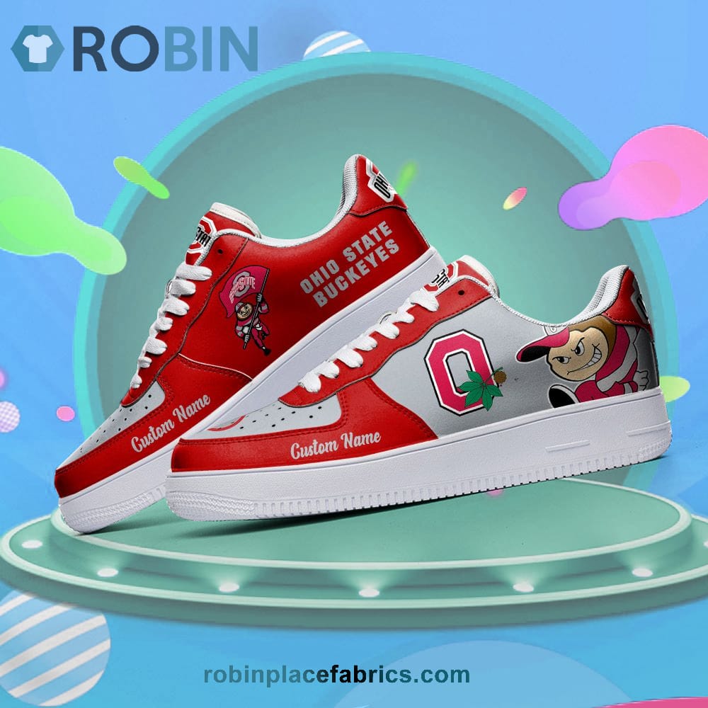 Ohio State Buckeyes Mascot Logo Ncaa Custom Name Air Force 1 Shoes For Men Women