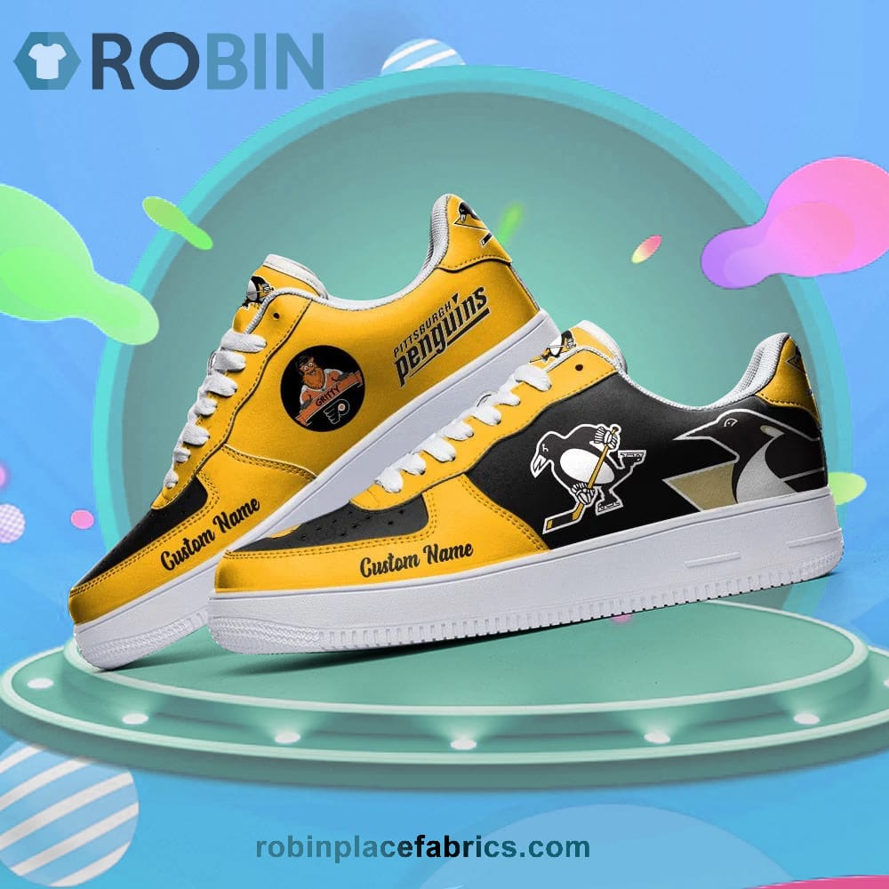Pittsburgh Penguins Mascot Logo Nhl Custom Name Air Force 1 Shoes For Men Women