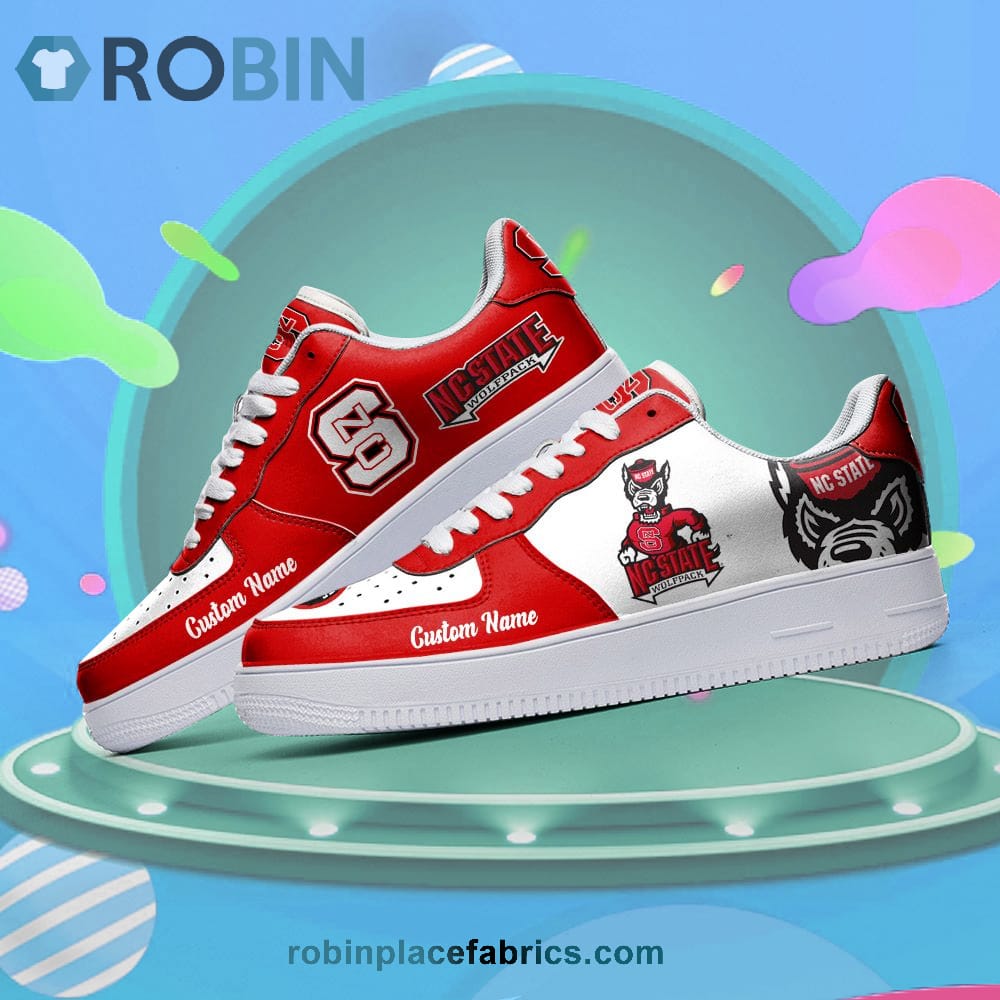 North Carolina State Wolfpack Mascot Logo Ncaa Custom Name Air Force 1 Shoes For Men Women