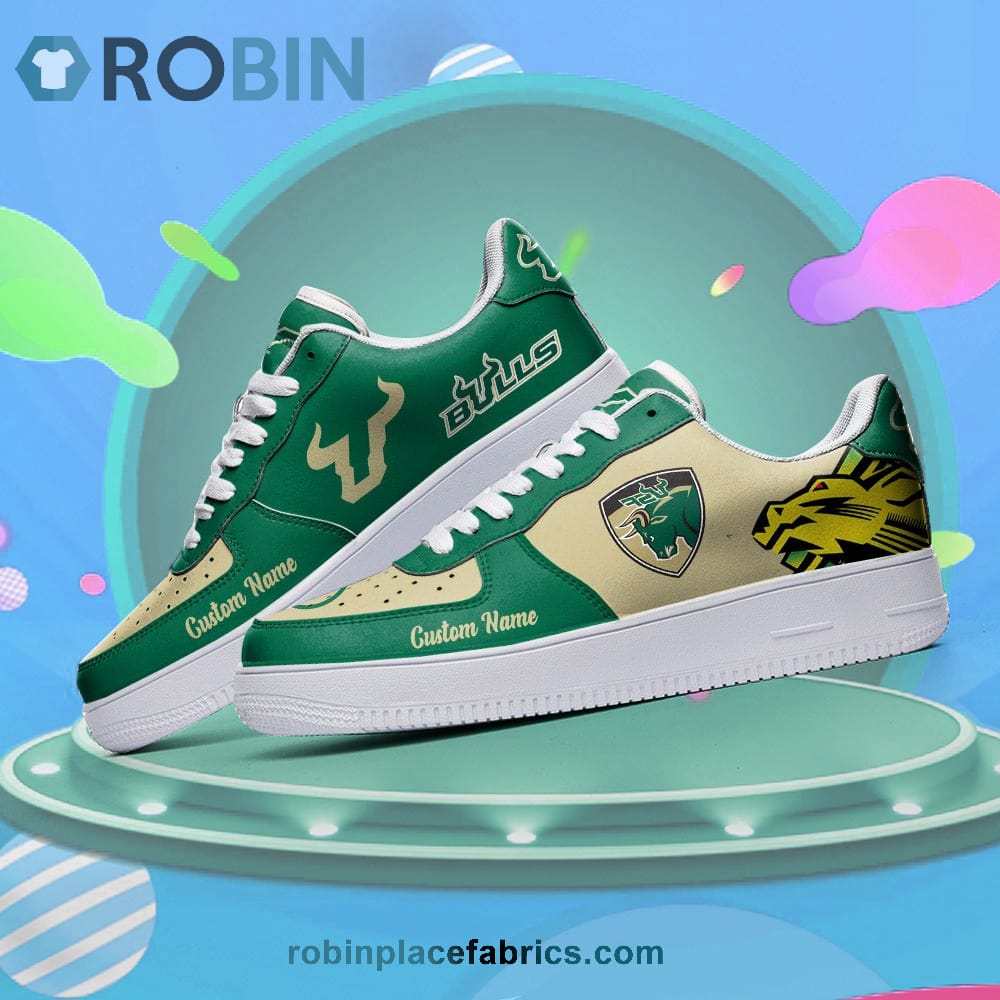South Florida Bulls Mascot Logo Ncaa Custom Name Air Force 1 Shoes For Men Women
