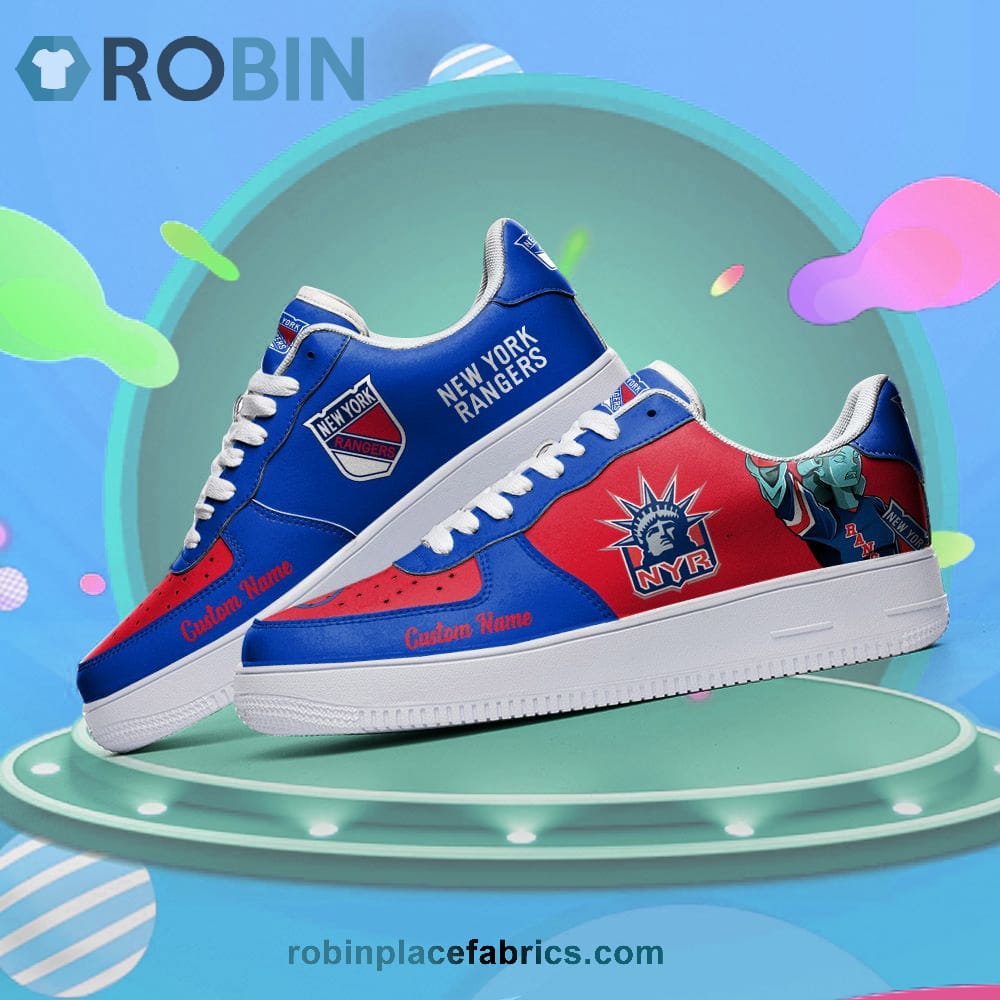 New York Rangers Mascot Logo Nhl Custom Name Air Force 1 Shoes For Men Women
