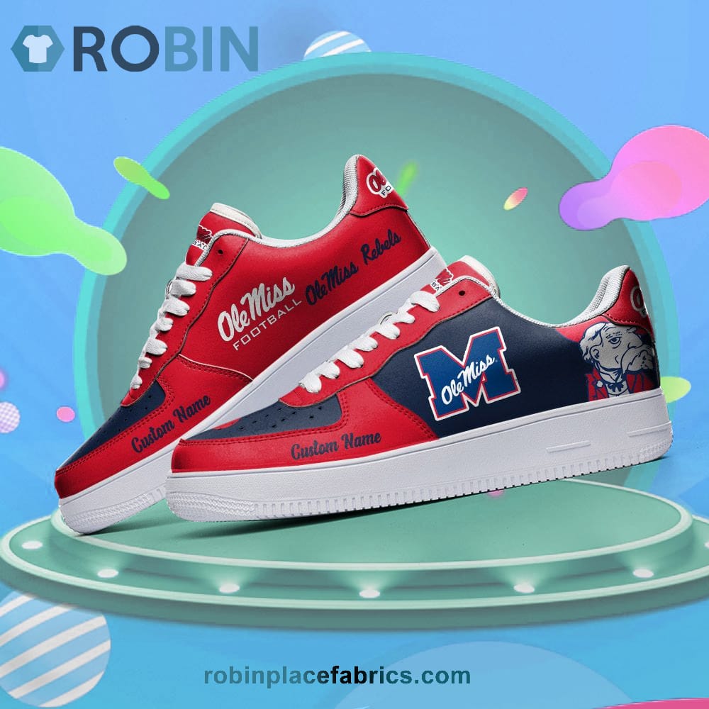 Ole Miss Rebels Mascot Logo Ncaa Custom Name Air Force 1 Shoes For Men Women