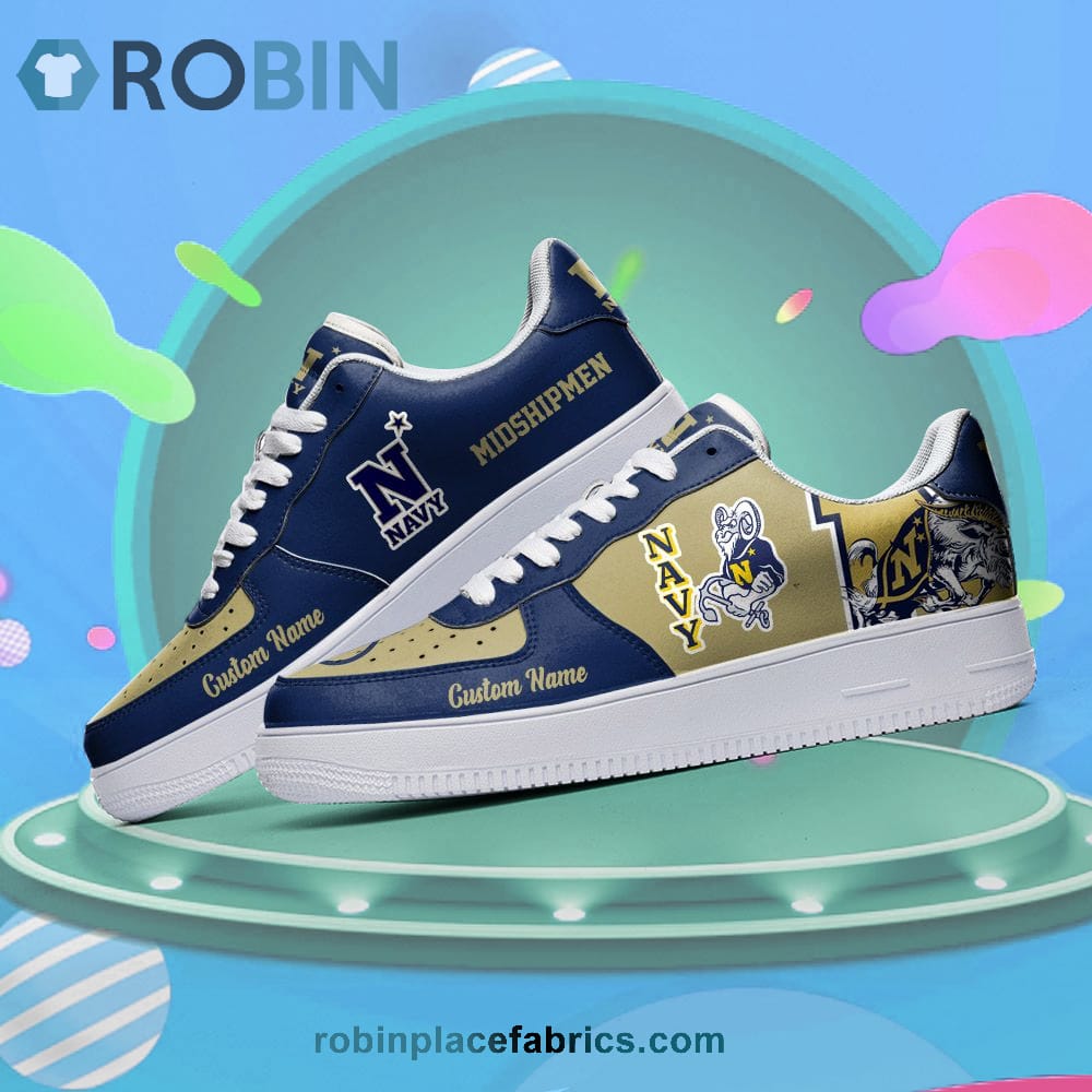 Navy Midshipmen Mascot Logo Ncaa Custom Name Air Force 1 Shoes For Men Women