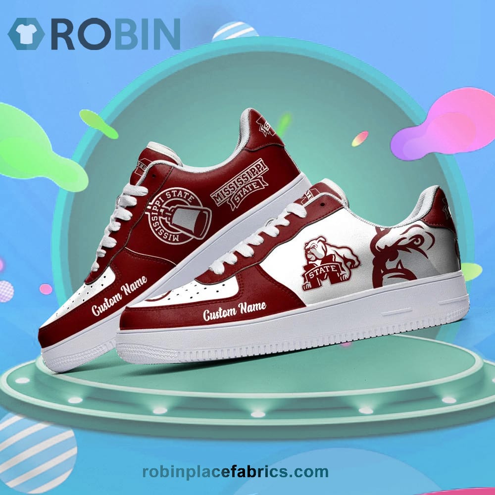 Mississippi State Bulldogs Mascot Logo Ncaa Custom Name Air Force 1 Shoes For Men Women