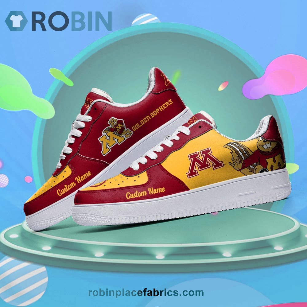 Minnesota Golden Gophers Mascot Logo Ncaa Custom Name Air Force 1 Shoes For Men Women