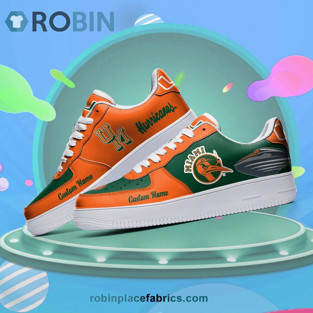 Miami Hurricanes Mascot Logo Ncaa Custom Name Air Force 1 Shoes For Men Women