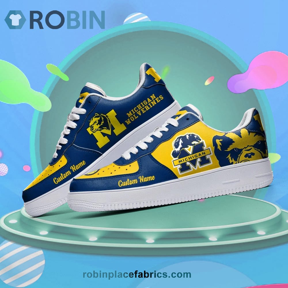 Michigan Wolverines Mascot Logo Ncaa Custom Name Air Force 1 Shoes For Men Women