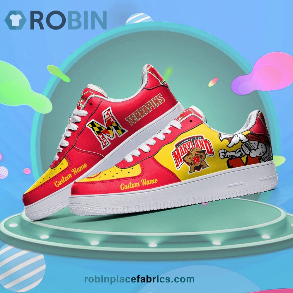 Maryland Terrapins Mascot Logo Ncaa Custom Name Air Force 1 Shoes For Men Women