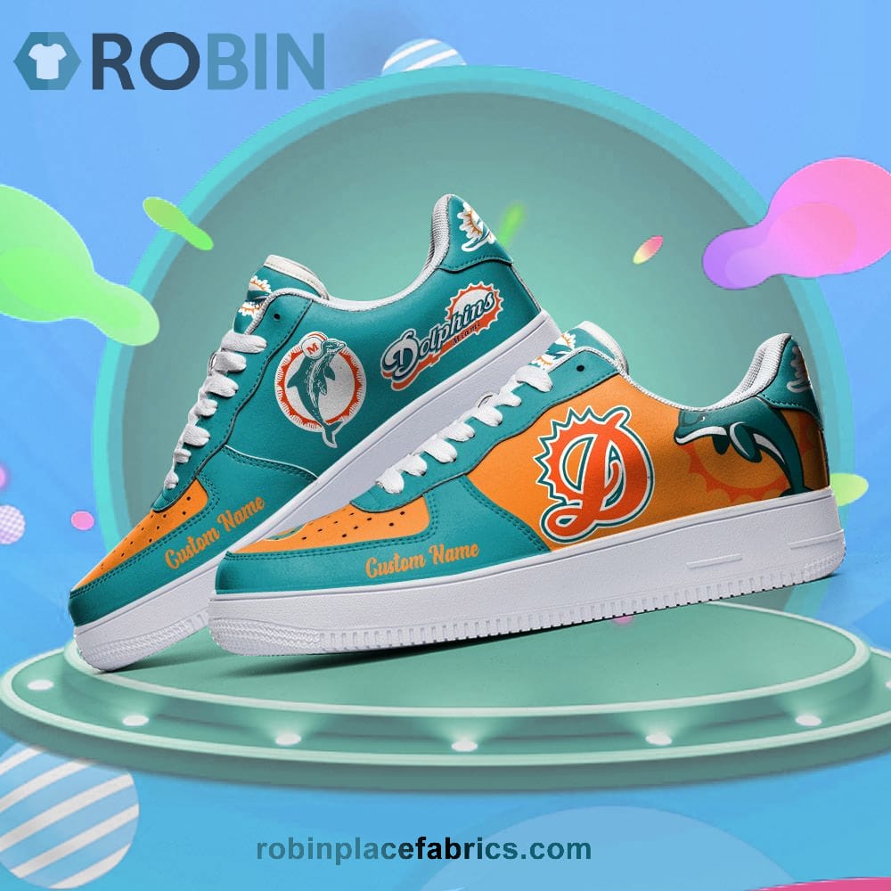 Miami Dolphins Mascot Logo Nfl Custom Name Air Force 1 Shoes For Men Women