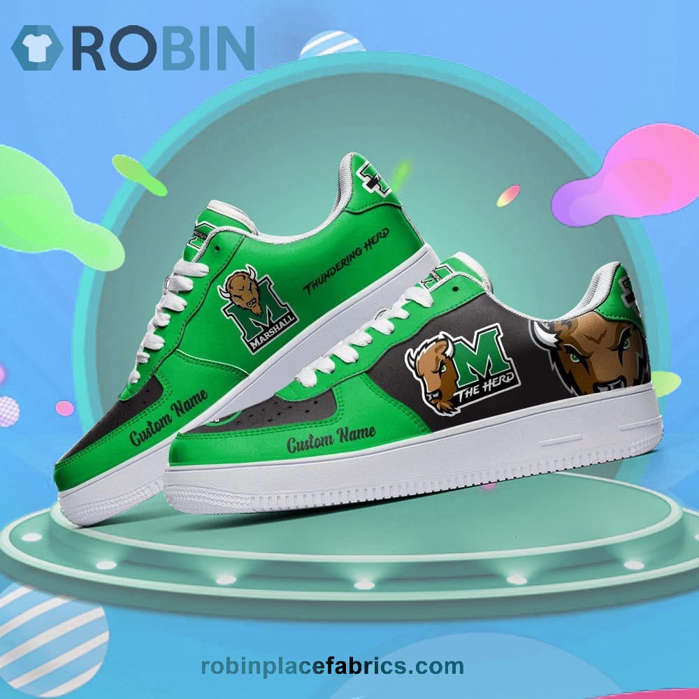 Marshall Thundering Herd Mascot Logo Ncaa Custom Name Air Force 1 Shoes For Men Women