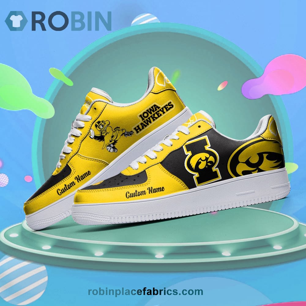 Iowa Hawkeyes Mascot Logo Ncaa Custom Name Air Force 1 Shoes For Men Women