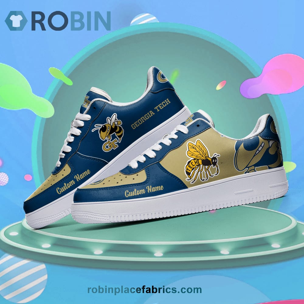 Georgia Tech Yellow Jackets Mascot Logo Ncaa Custom Name Air Force 1 Shoes For Men Women
