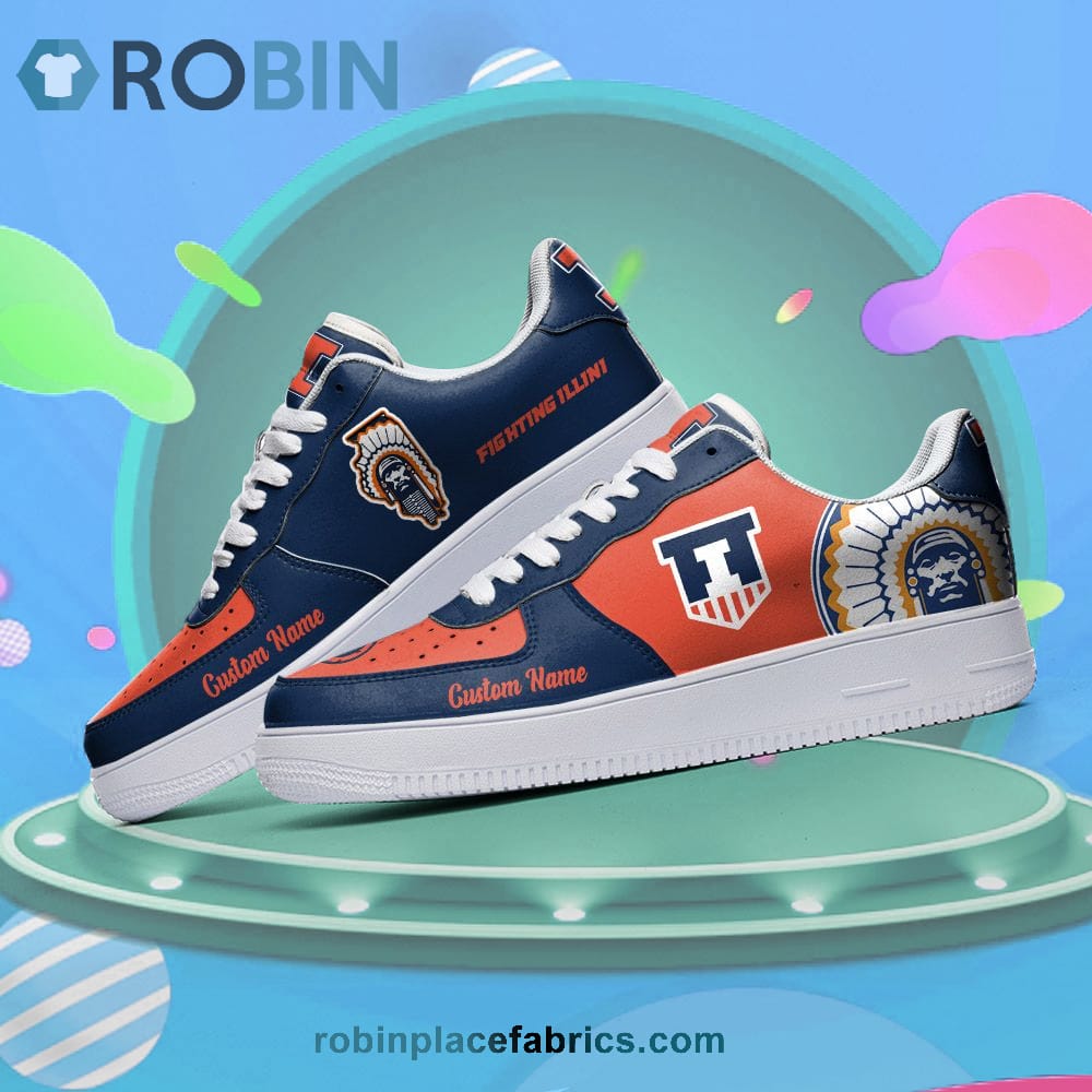 Illinois Fighting Illini Mascot Logo Ncaa Custom Name Air Force 1 Shoes For Men Women