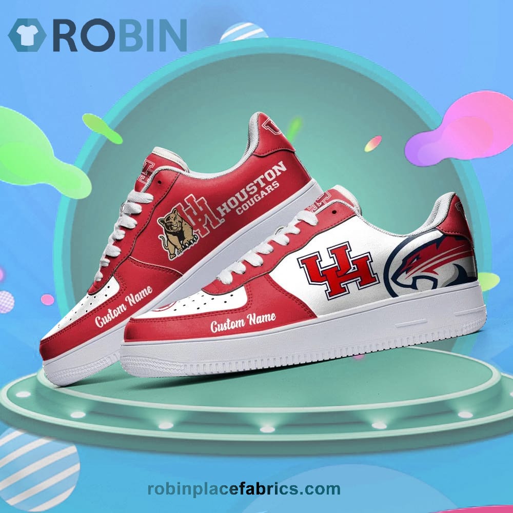 Houston Cougars Mascot Logo Ncaa Custom Name Air Force 1 Shoes For Men Women