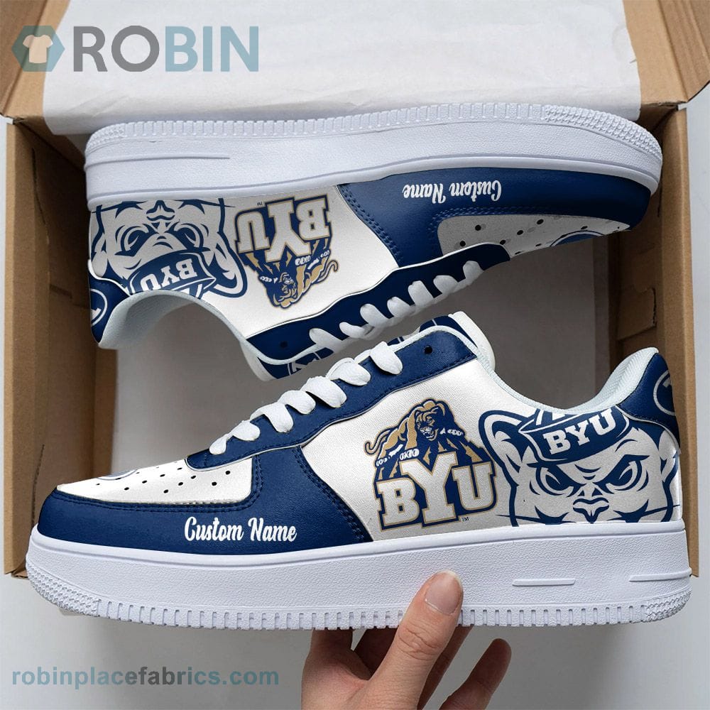 Byu Cougars Mascot Logo Ncaa Custom Name Air Force 1 Shoes For Men Women