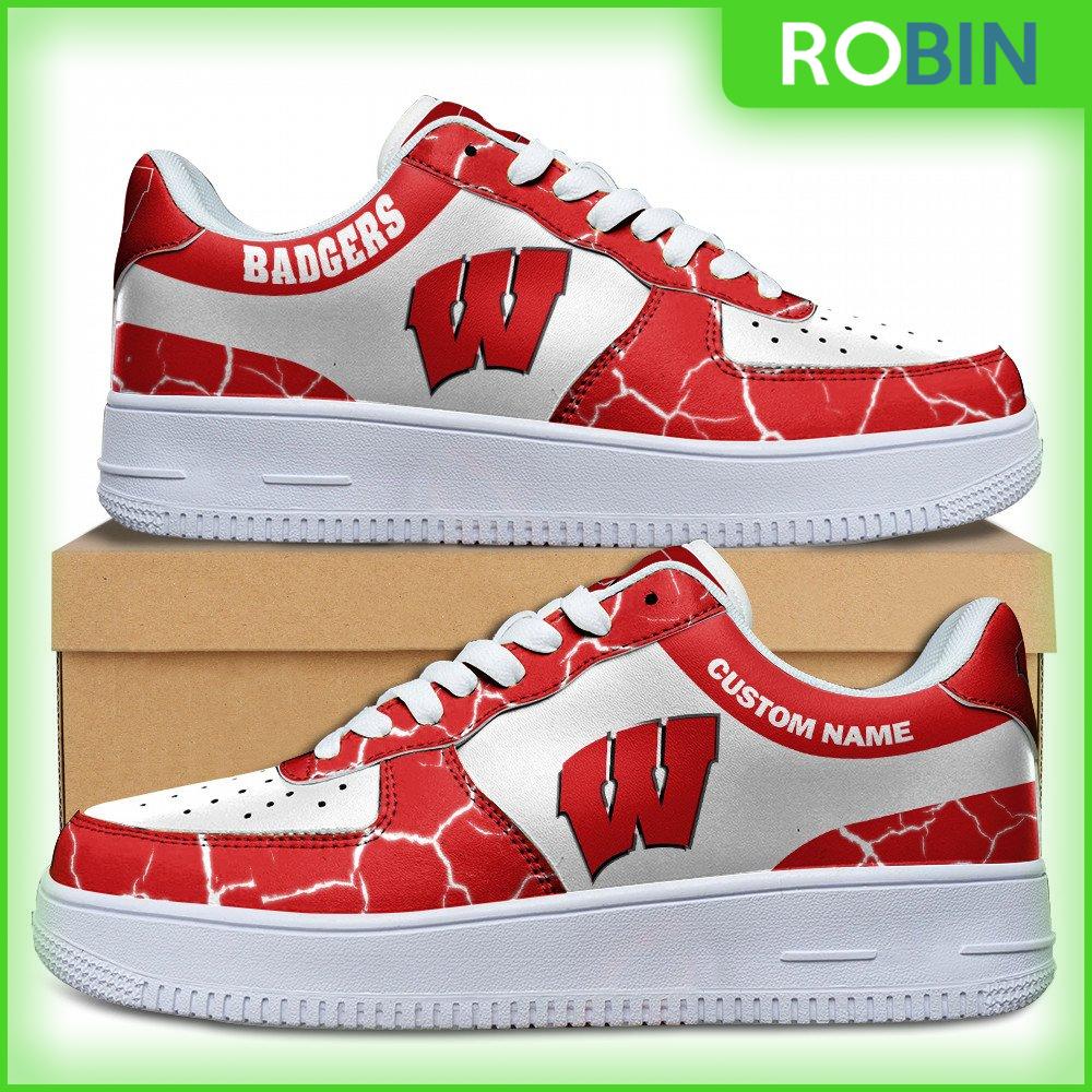 Custom Name Wisconsin Badgers Ncaa Custom Air Force 1 Sneakes For Men Women