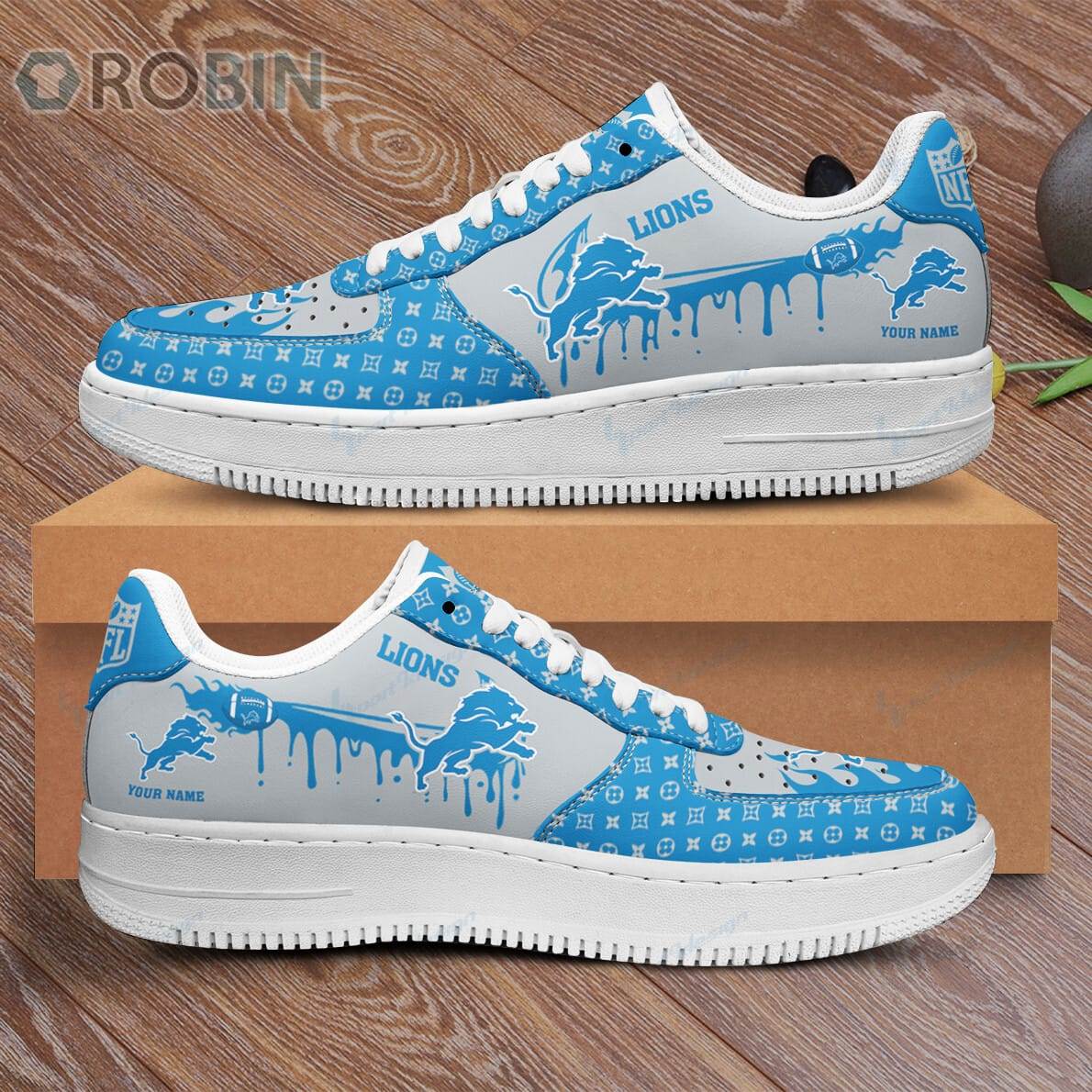 Detroit Lions Louis Vuitton Pattern Custom Name Air Force 1 Sneaker For Men Women