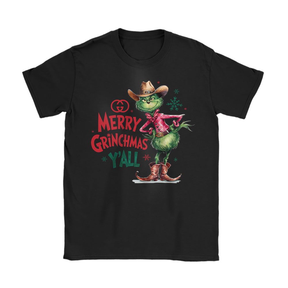 Merry Grinchmas Yall Howdy Christmas Cowboy Grinc Gucci Unisex T-Shirt Cotton Tee BN20122