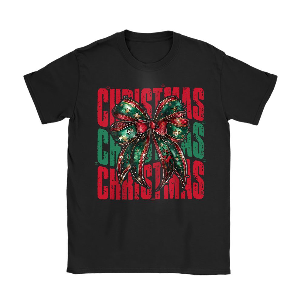 Retro Christmas Coquette Bow Christmas Season Gucci Unisex T-Shirt Cotton Tee BN20133