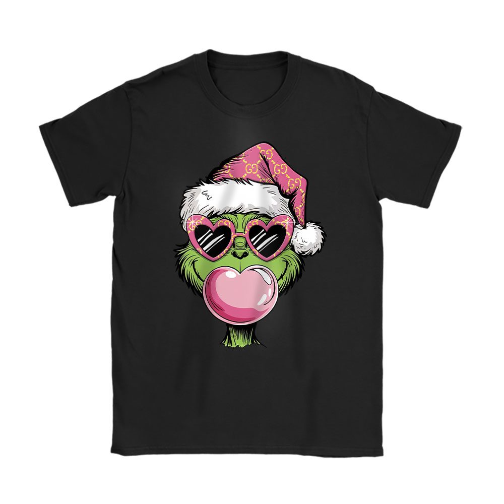 Pink Grinchmas Christmas Blowing Bubble Gucci Unisex T-Shirt Cotton Tee BN19661
