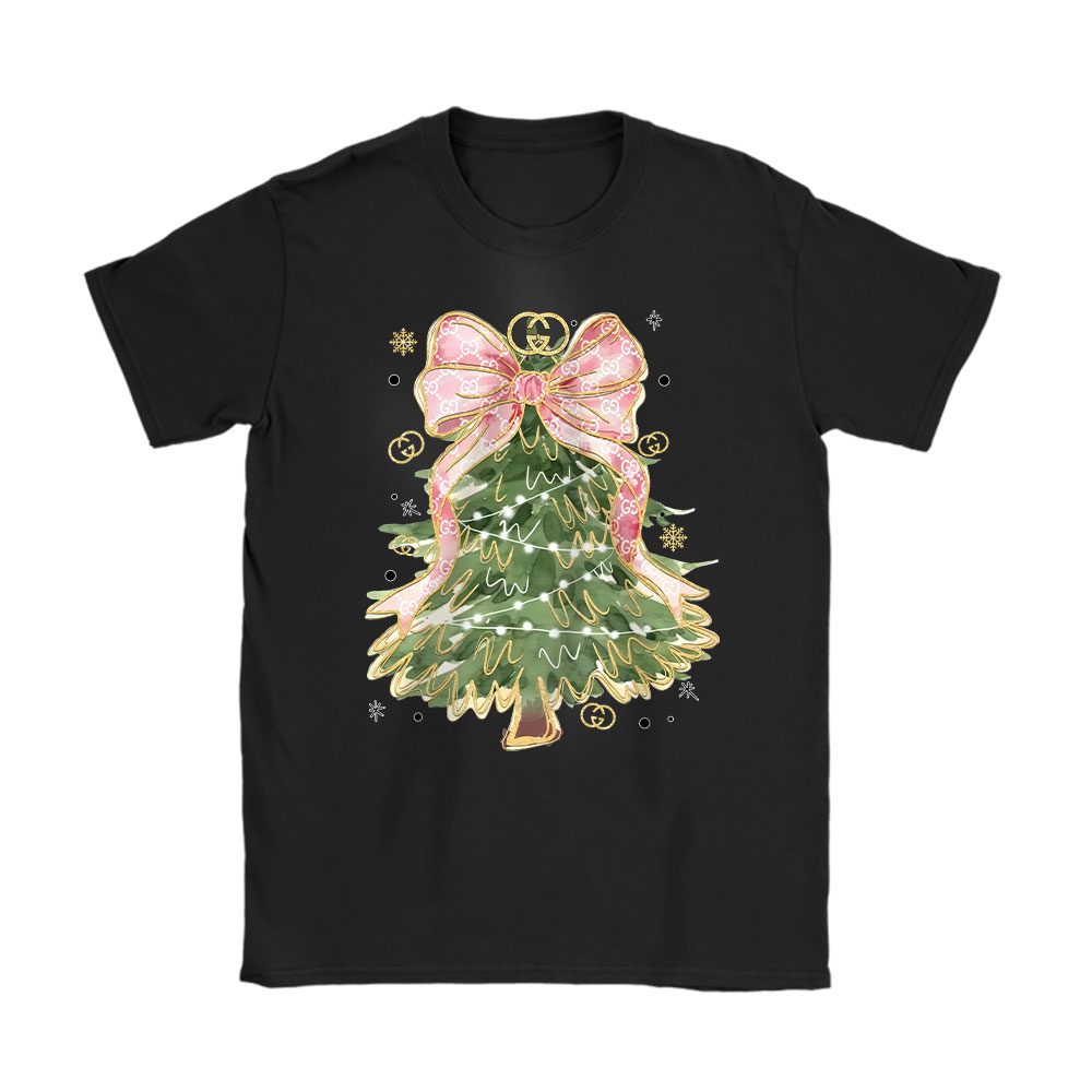 Merry Christmas Coquette Bow Christmas Tree Gucci Unisex T-Shirt Cotton Tee BN19496