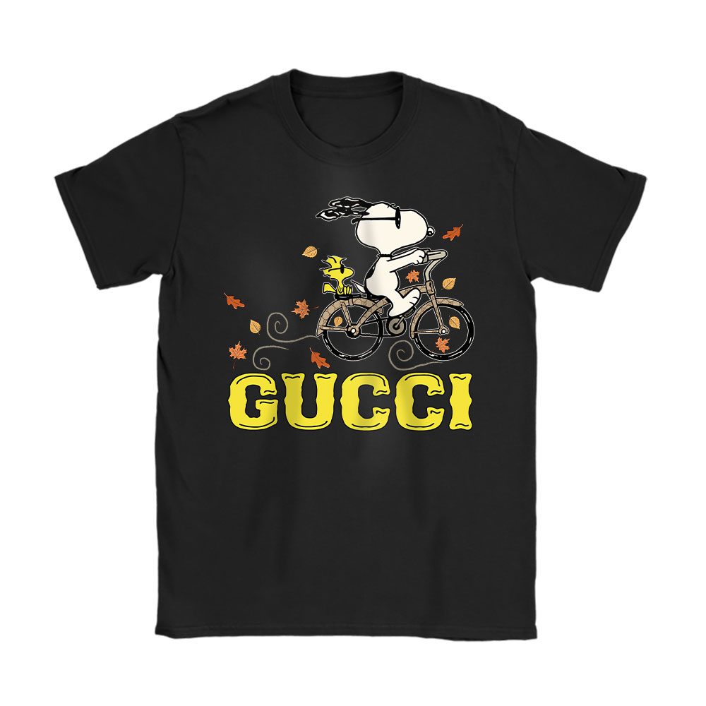 Peanuts Snoopy Woodstock Riding Bike Happy Thanksgiving Gucci Unisex T-Shirt Cotton Tee BN19507