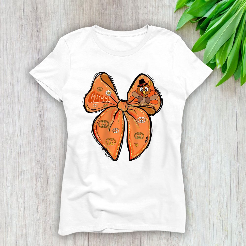 Retro Thanksgiving Coquette Turkey Bow Its Turkey Time Gucci Lady T-Shirt Women BTN19375