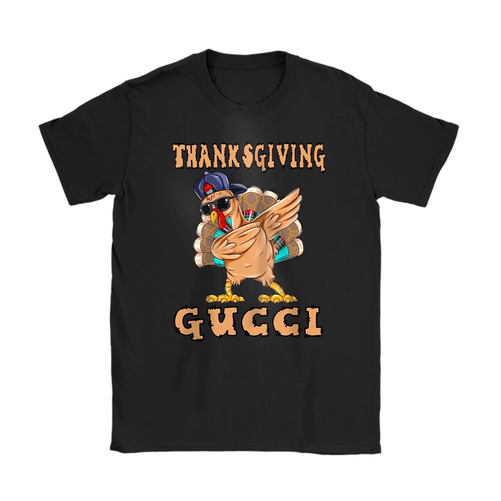 Retro Thanksgiving Turkey Dabbing Gucci Unisex T-Shirt Cotton Tee BTN19388